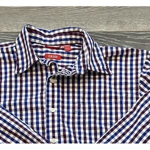 Izod Long Sleeve Plaid Shirt Mens M Blue Purple Cotton Button Down Multicolor